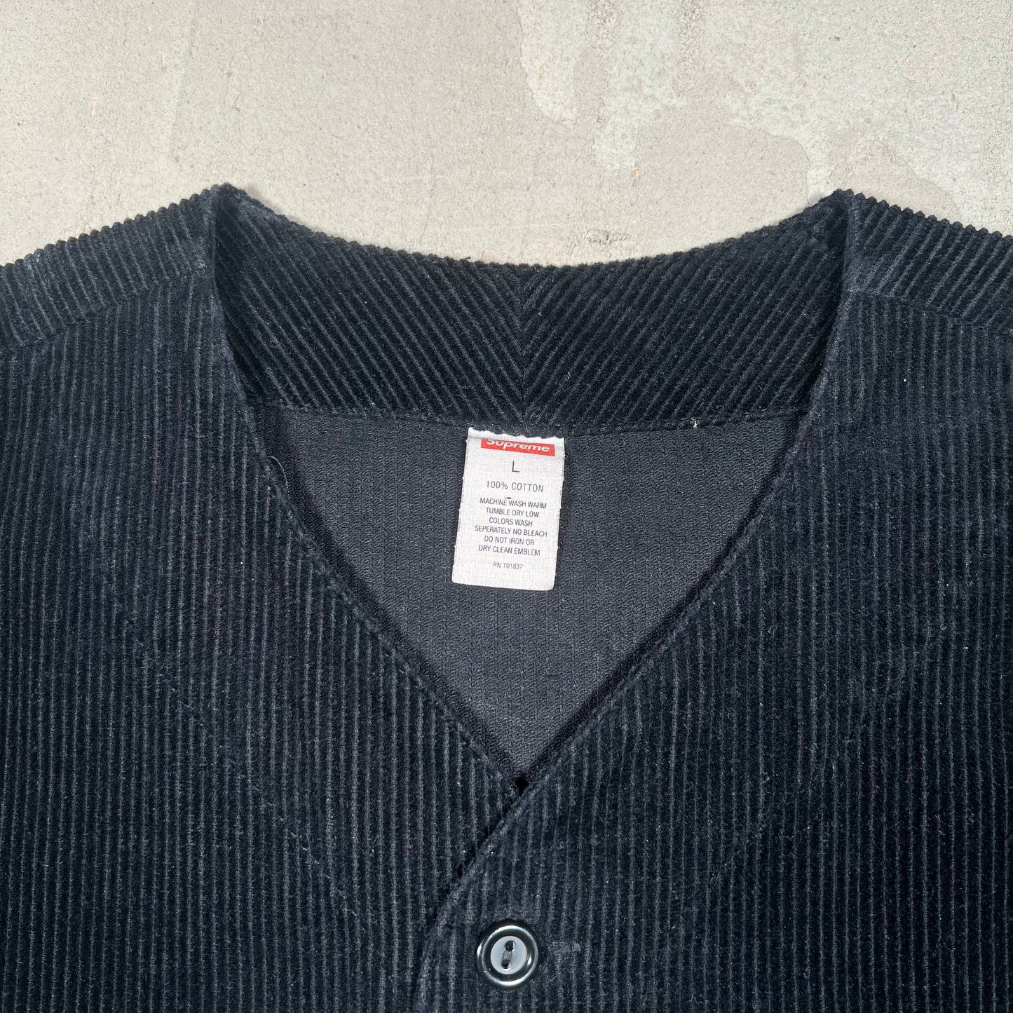 Supreme Coduroy Baseball Jersey Black (2018) Size Large USED x17219