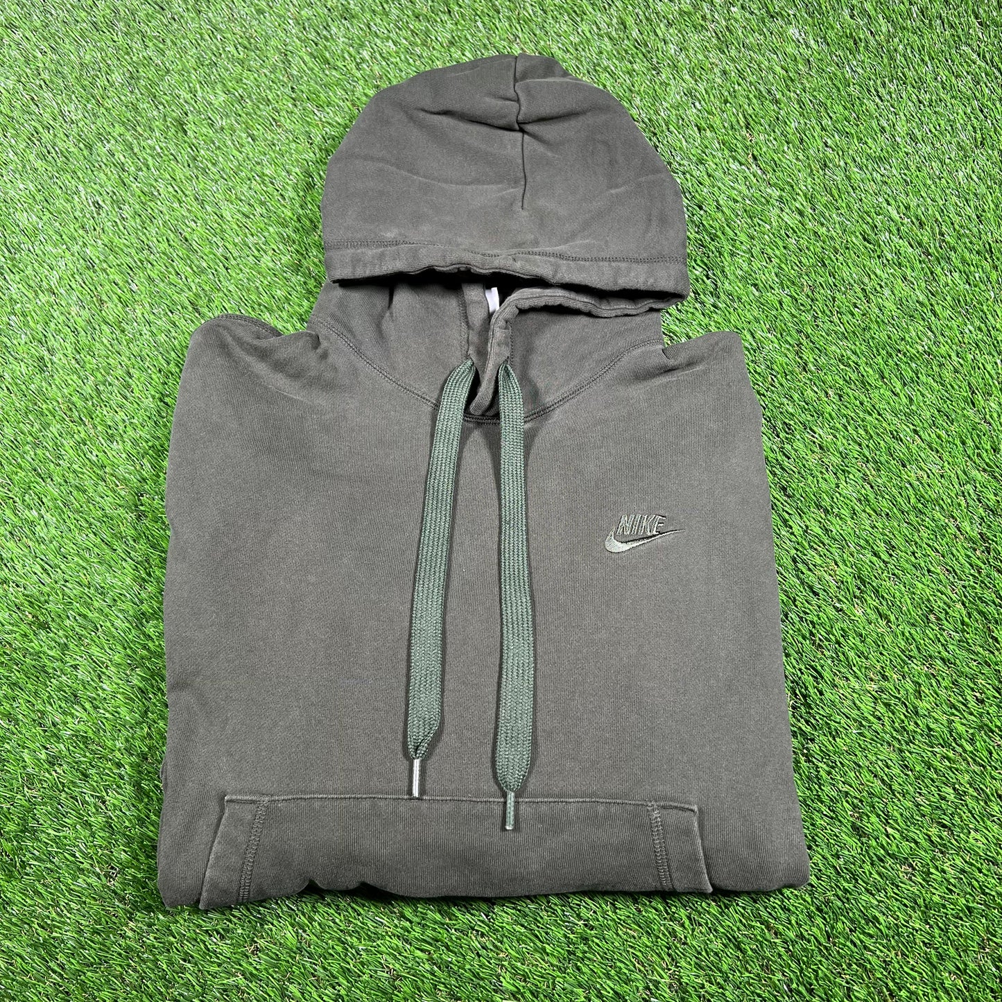 Nike Small Logo Plain Olive Hoodie Size Large USED v16803