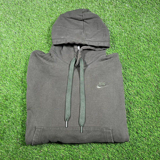 Nike Small Logo Plain Olive Hoodie Size Large USED v16803