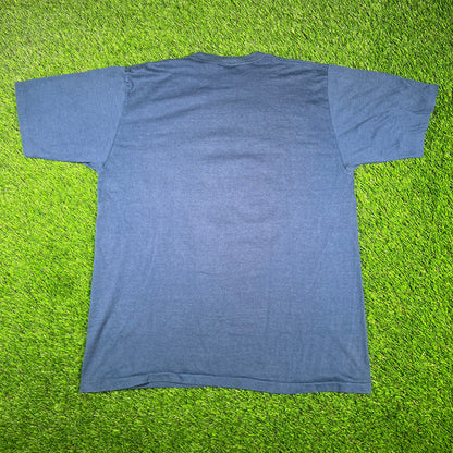 1991 New York Yankees Spellout Classic Logo Navy Tee Size Large USED v16980