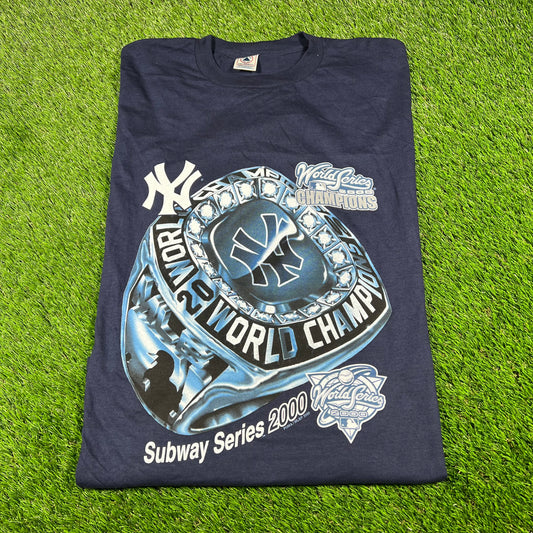 2000 Yankees Subways Series Ring Champs Navy Tee size XXL USED v16824