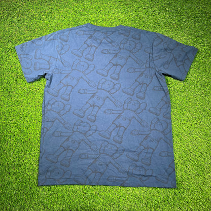 Kaws Uniqlo Laying Figure AOP Blue Tee Size XL USED x16701