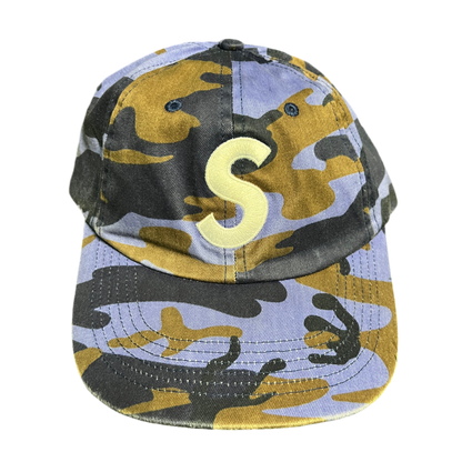 Supreme Pigment Coated S Logo 6 Panel Blue Camo Hat USED x13857