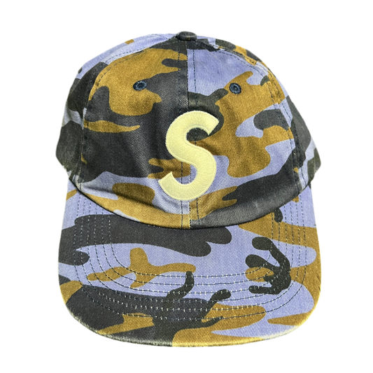 Supreme Pigment Coated S Logo 6 Panel Blue Camo Hat USED x13857