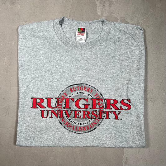 Y2K Rutgers University Crest Grey Tee Size XL USED v18895