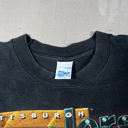 1994 Pittsburgh Steelers Steel Worker Black Tee Size Large USED v19246