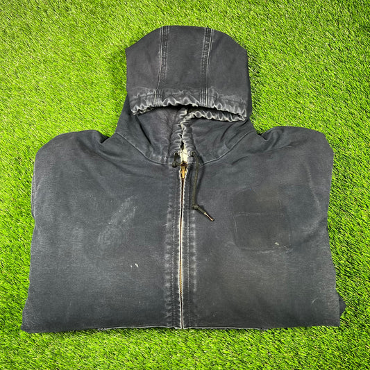 Y2K Carhartt Navy Hoodied Work Wear Jacket Size XXL USED v16906