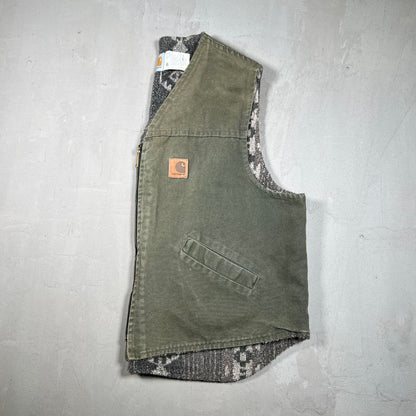 1990s Carhartt Southwest Aztec Fleece Lined Green Vest Size XXL USED v19262