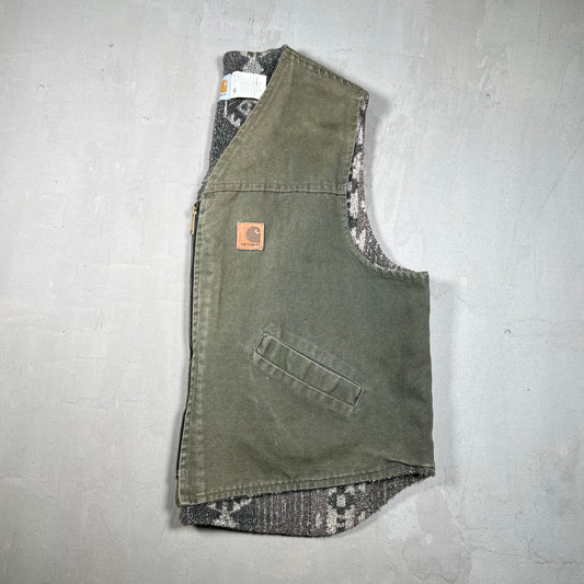 1990s Carhartt Southwest Aztec Fleece Lined Green Vest Size XXL USED v19262
