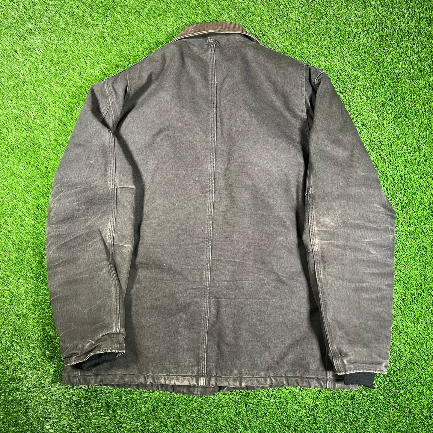1990s Carhartt Arctic Work Wear Diamond System NYC District Washed Black Jacket Size XL USED v18209