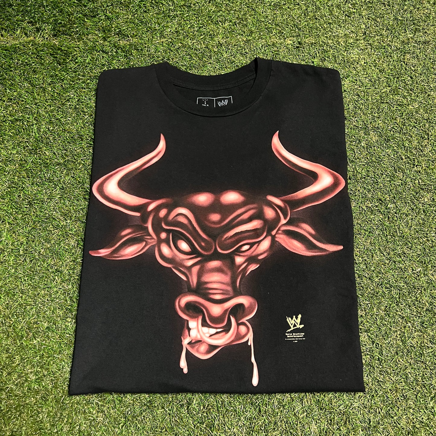 Travis Scott WWE The Rock The Bull Black Tee Size Large NEW x13575