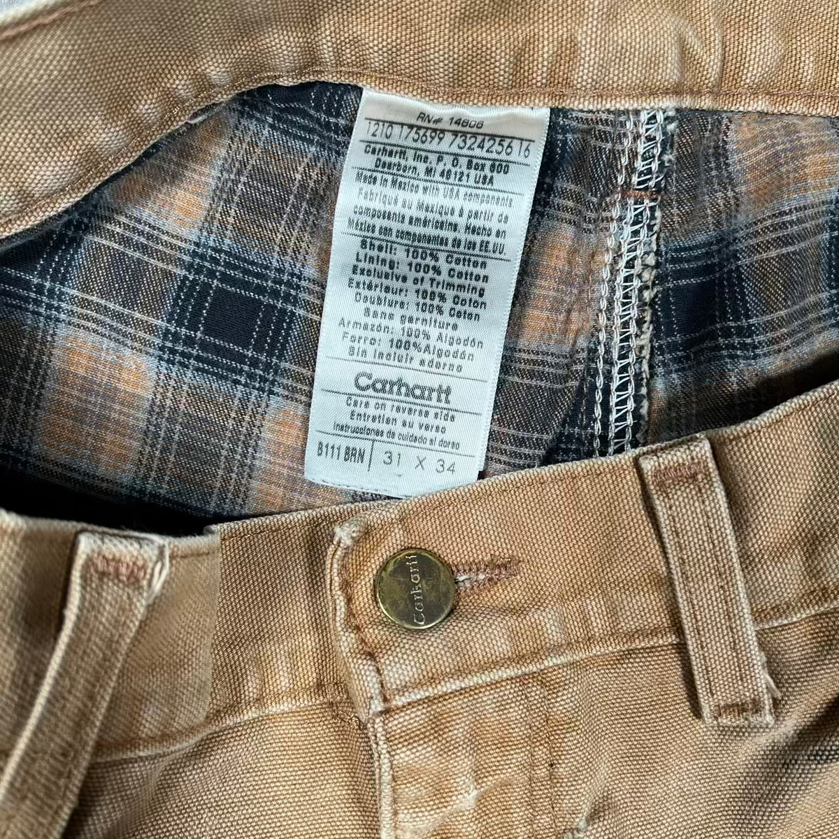 Y2K Carhartt Flannel Lined Khaki Painter Pants Size 31 USED v20239