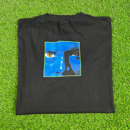 Y2K Blue Man Group Big Face Back Black Tee Size XXL USED v16699