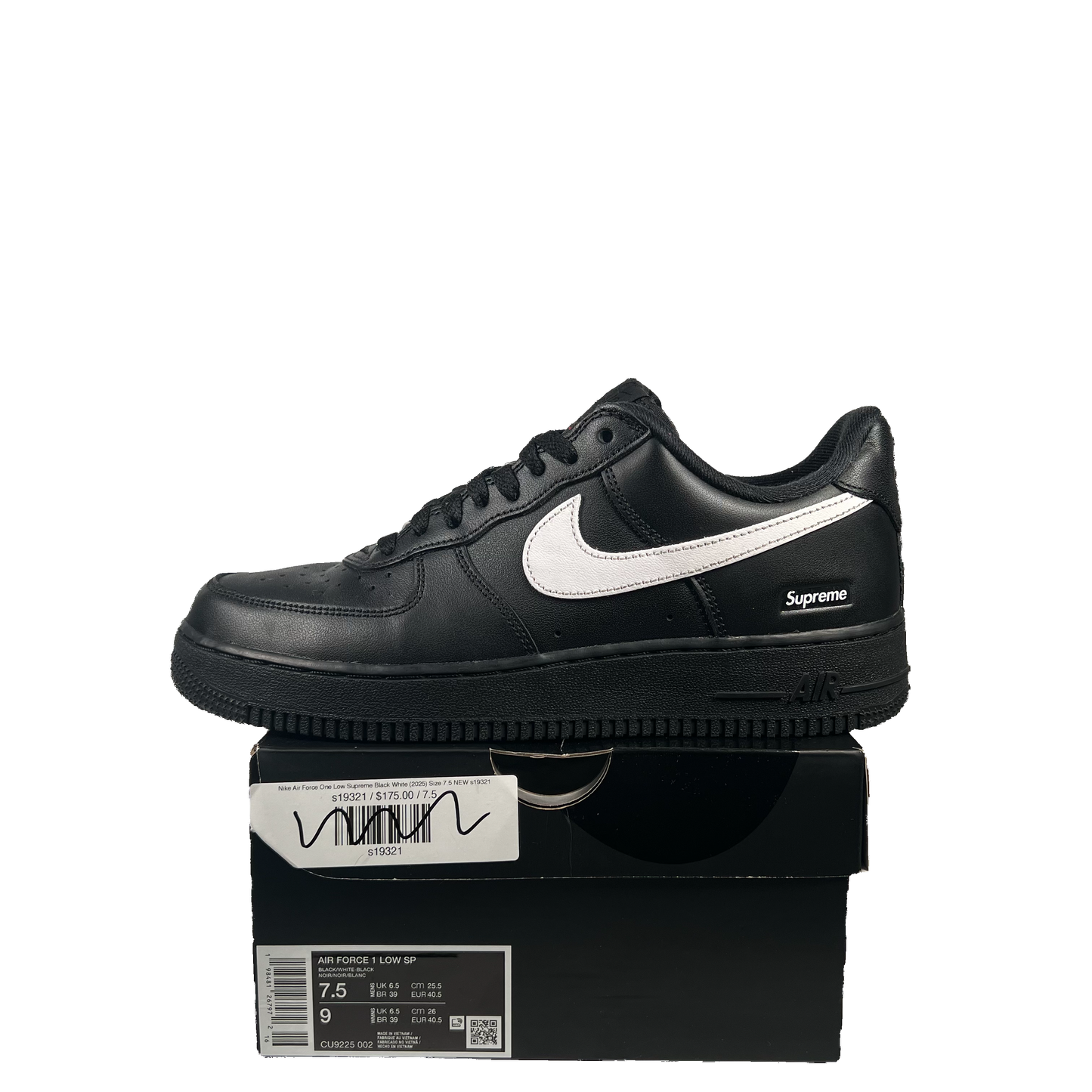 Nike Air Force One Supreme Black White (2025) Size 7.5 USED s20322