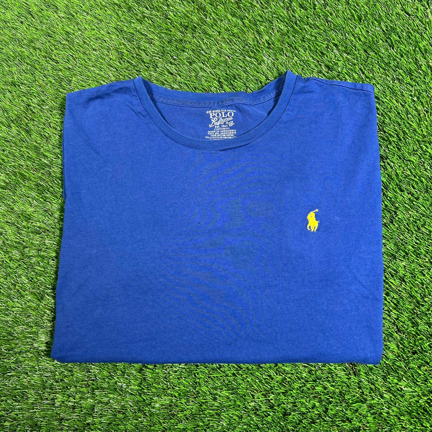 Polo Ralph Lauren Blue/Yellow Horse Tee Siuze Medium USED v18237