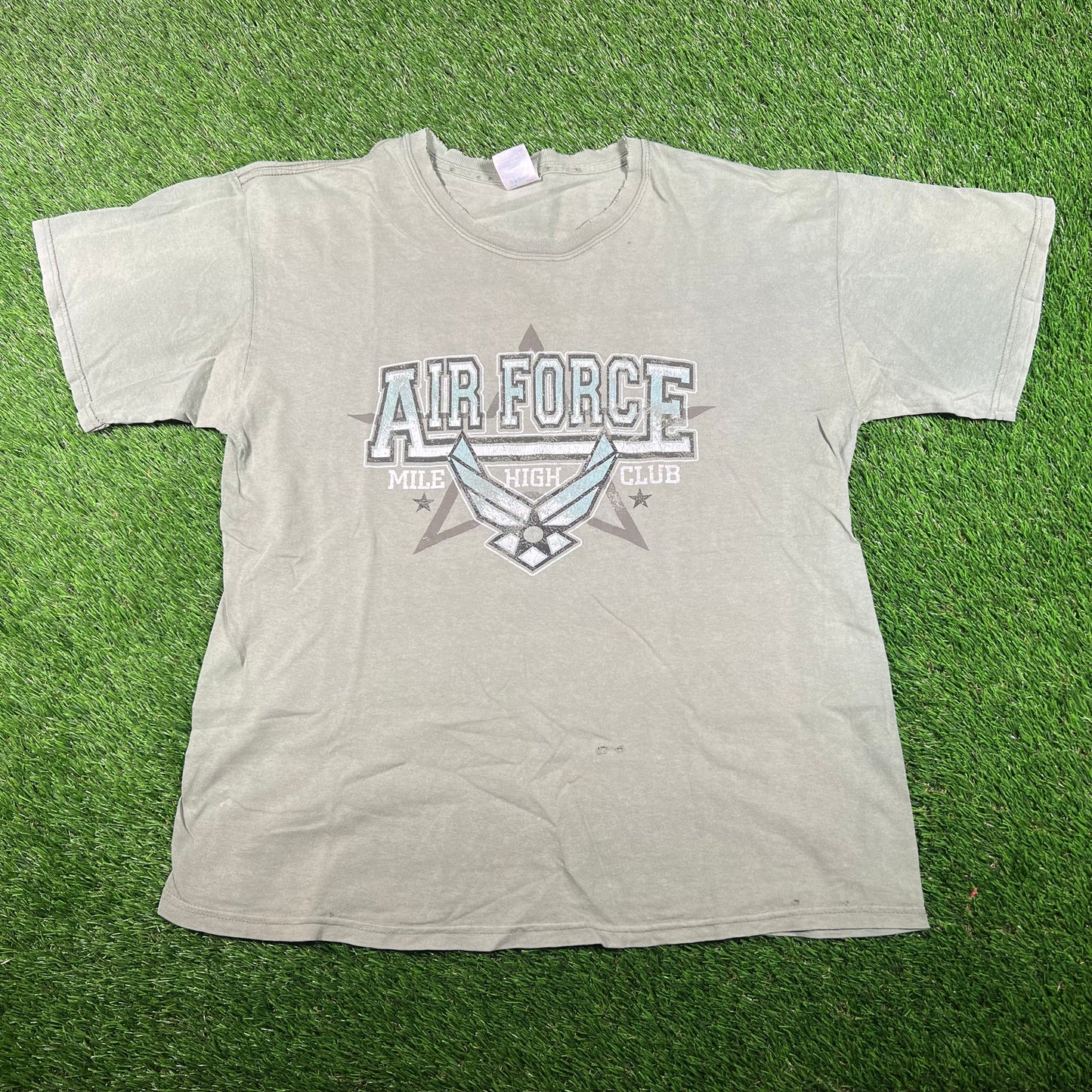 1990s Air Force Mile High Club Green Tee Size Large USED v17740