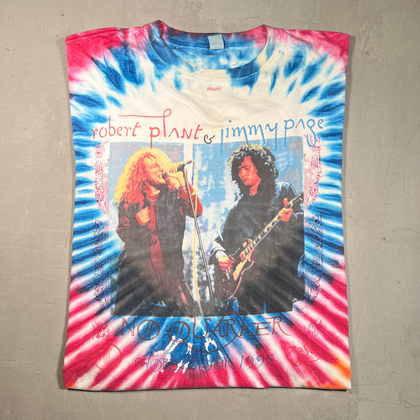 1995 No Quarter Robert Plant Jimmy Page World Tour Tie Dye Tee Size XXL USED v18421