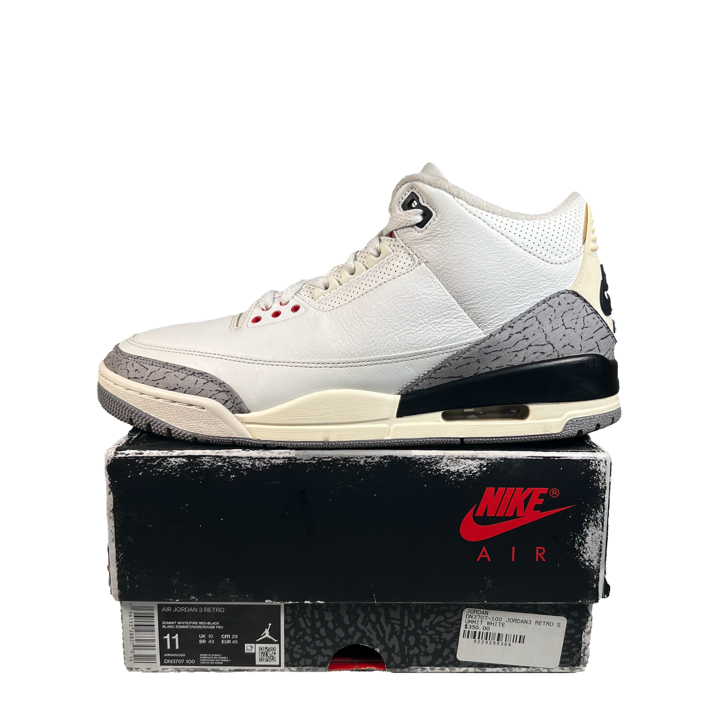 Jordan 3 White Cement Reimagined (2023) Size 11 USED s22070