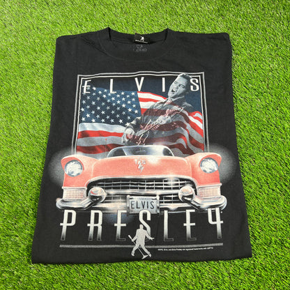 Y2K Elvis Presley Car Flay Black Tee Size XL USED v16701