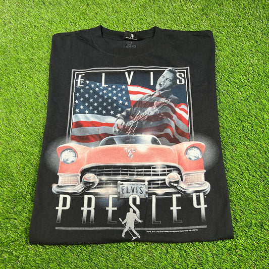 Y2K Elvis Presley Car Flay Black Tee Size XL USED v16701