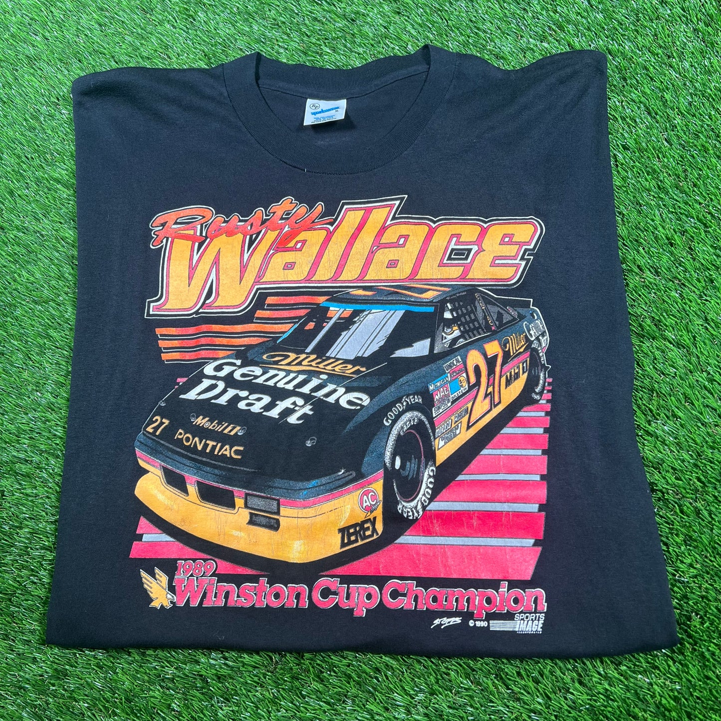 1990 Rusty Wallace Black Nascar Tee Size XL USED v17048