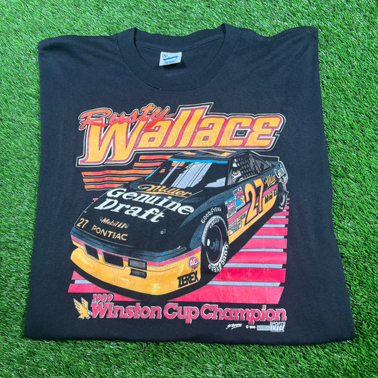 1990 Rusty Wallace Black Nascar Tee Size XL USED v17048