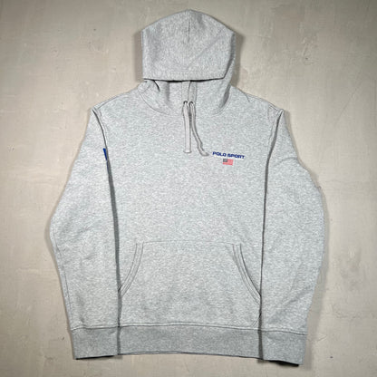 Y2K Polo Sport Ralph Lauren Grey Logo Hoodie Size Medium USED v19037