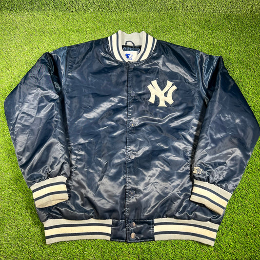 Yankees Satin Starter Navy Blue Jacket Size XXL USED v16577