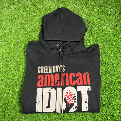 2010 Green Day American Idiot Black Zip Up Hoodie Size XL USED v16776