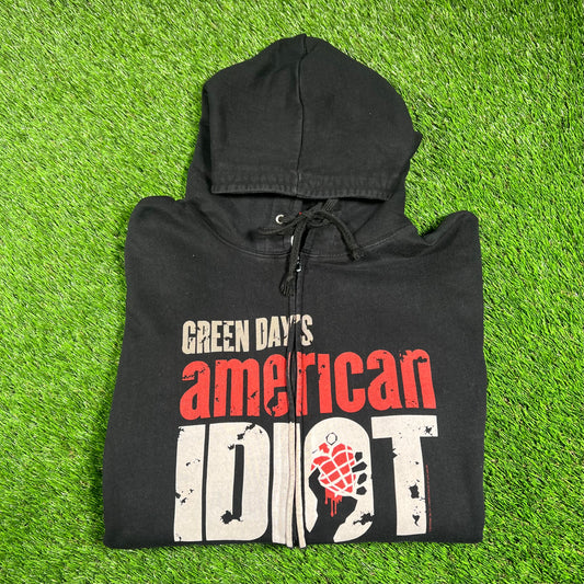 2010 Green Day American Idiot Black Zip Up Hoodie Size XL USED v16776