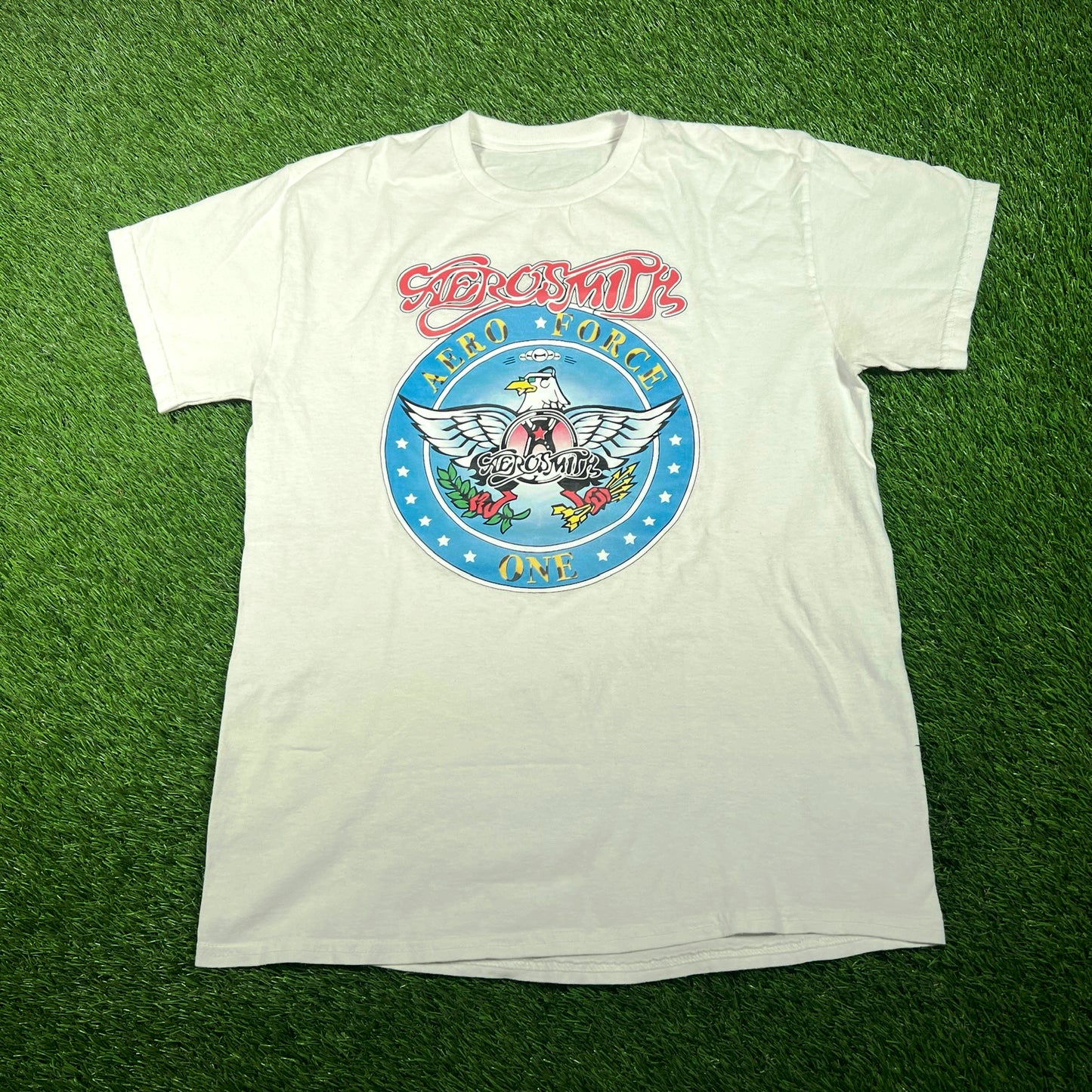 2000s Aerosmith Aero Force One White Tee Size Large USED v17713
