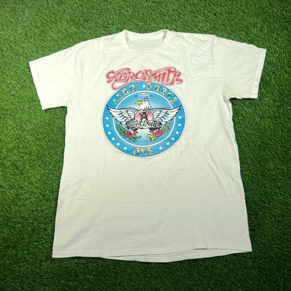 2000s Aerosmith Aero Force One White Tee Size Large USED v17713