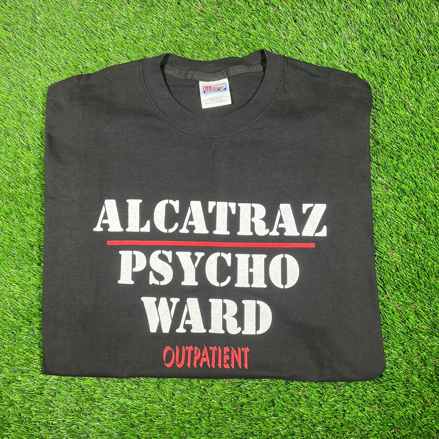Y2K Alcatraz Psycho Ward Black Humor Tee Size XL USED v17506