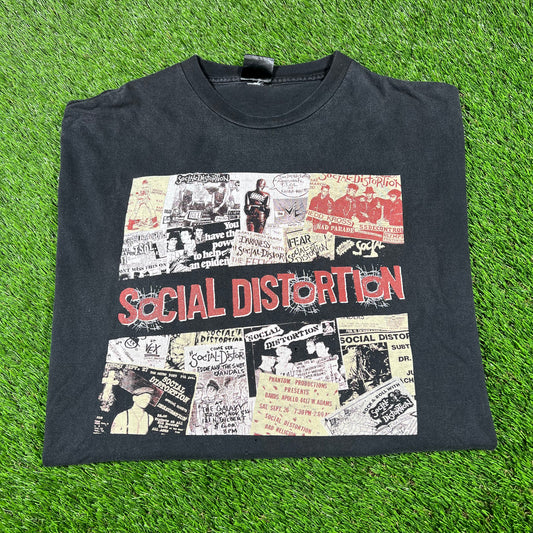 2000s Social Distortion Newspaper Clippings Black Tee Size XXL USED v16808