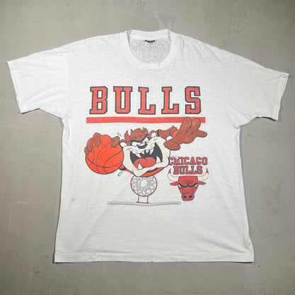 1990s Chicago Bulls Taz Loony Tunes White Tee Size XL USED v16739