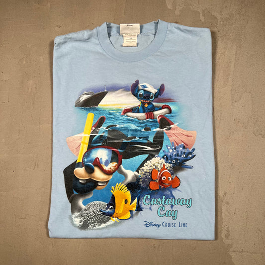 Y2K Disney Cruise Line Castaway Cay Light Blue Tee Size Small USED v19142