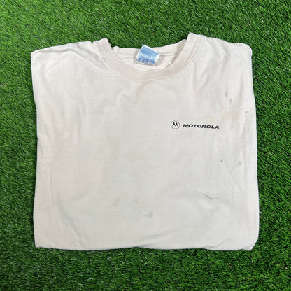 1990s Motorola Make Money Save Money White Tee Size XL USED v18173