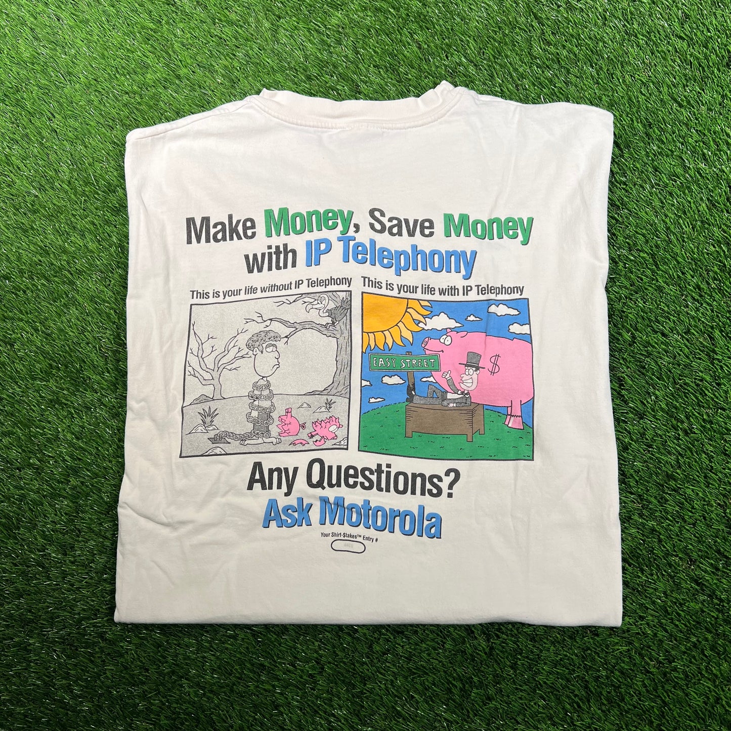 1990s Motorola Make Money Save Money White Tee Size XL USED v18173