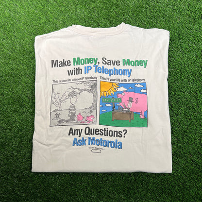 1990s Motorola Make Money Save Money White Tee Size XL USED v18173