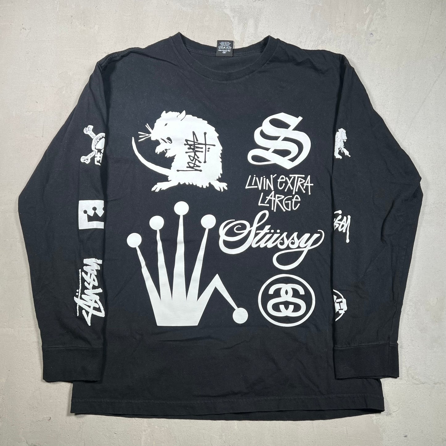 Stussy Crown Collage Black Longsleeve Size Large USED x17363