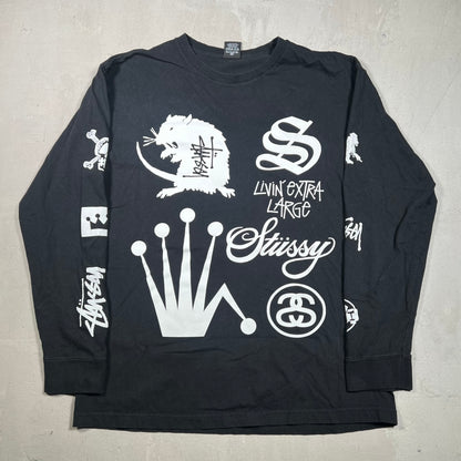 Stussy Crown Collage Black Longsleeve Size Large USED x17363