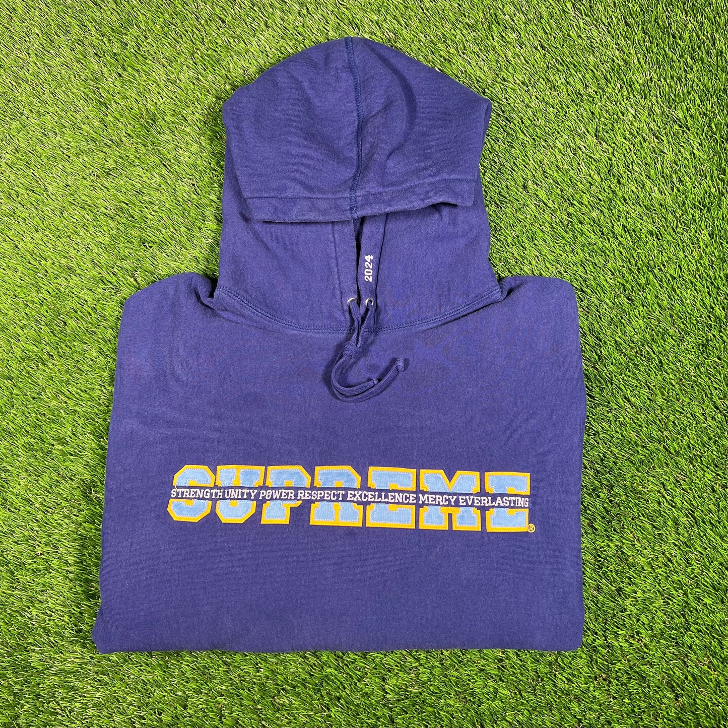 Supreme Collegiate Acronym Dark Royal Hoodie Size XL USED x15871