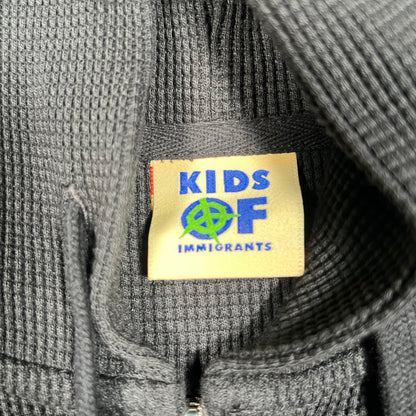 Kids of Immigrants Black Waffle Thermal Hoodie Size Large USED x17549