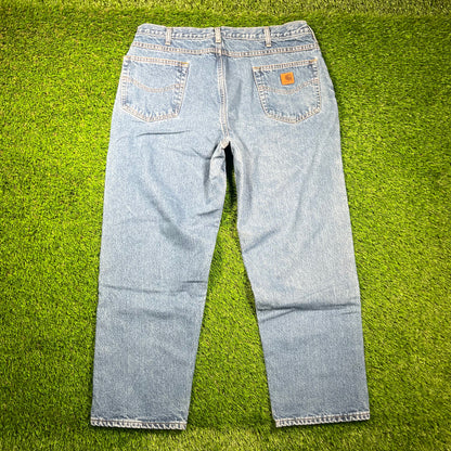 Y2K Carhartt Flannel Lined Blue Jeans Size 38x30 USED v18689