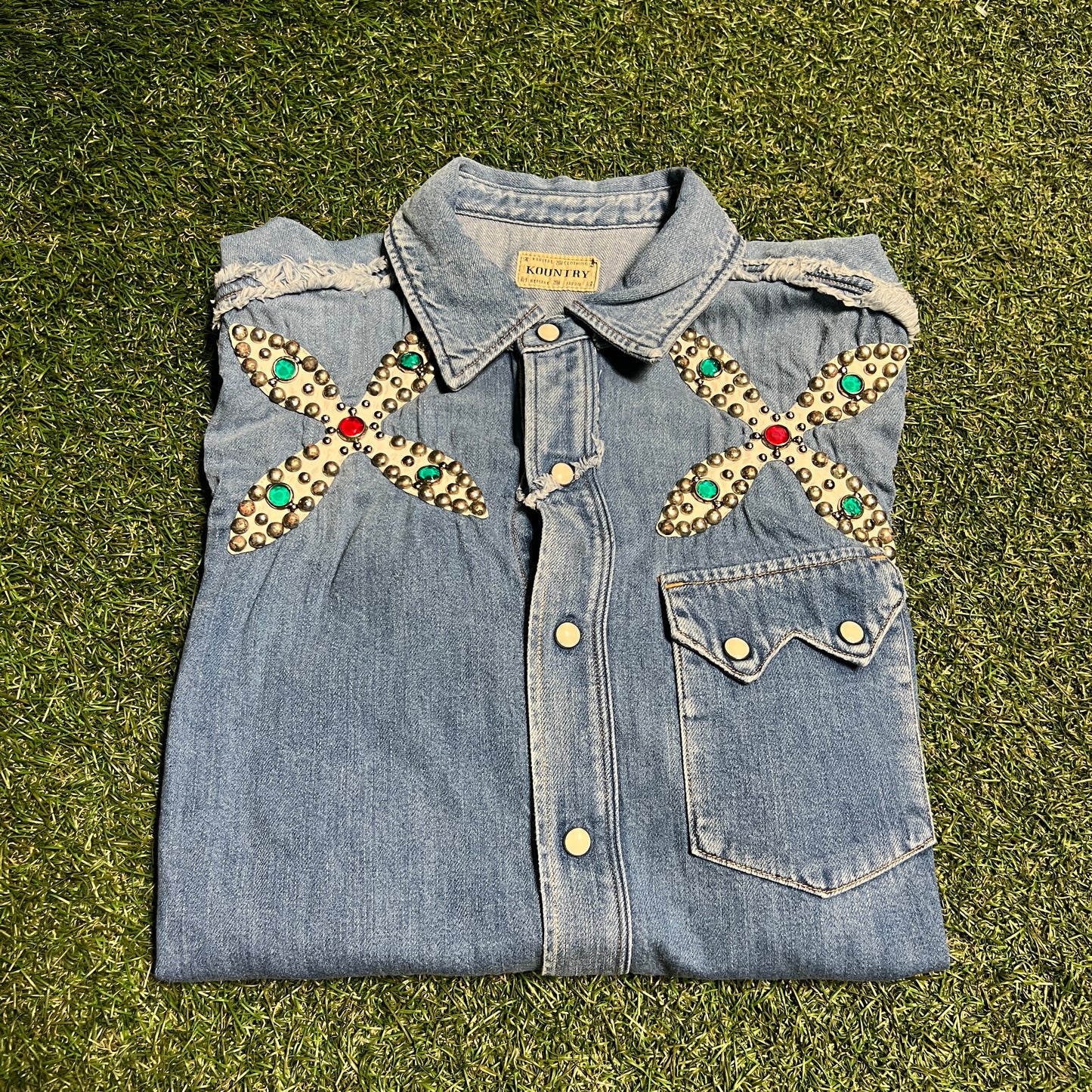 Kapital Studded Xs Blue Denim Shirt Size 2 (Medium) USED x14153