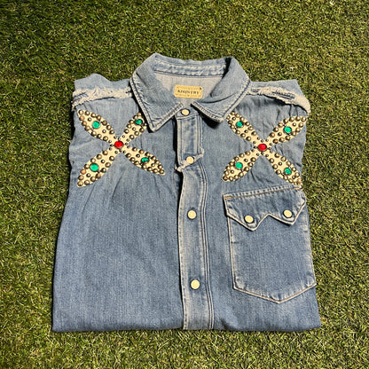 Kapital Studded Xs Blue Denim Shirt Size 2 (Medium) USED x14153