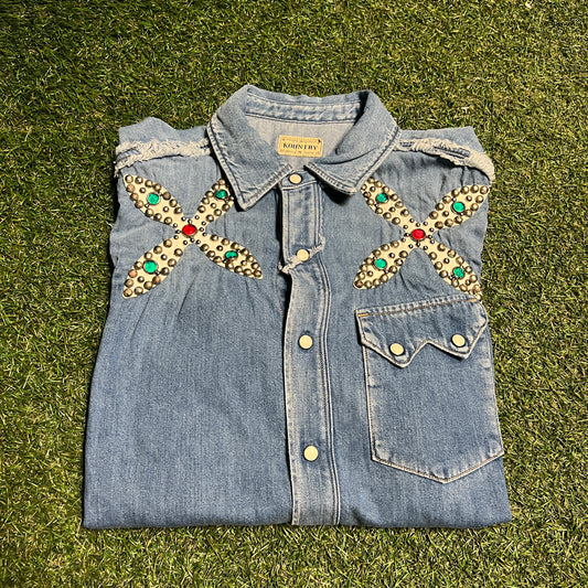 Kapital Studded Xs Blue Denim Shirt Size 2 (Medium) USED x14153