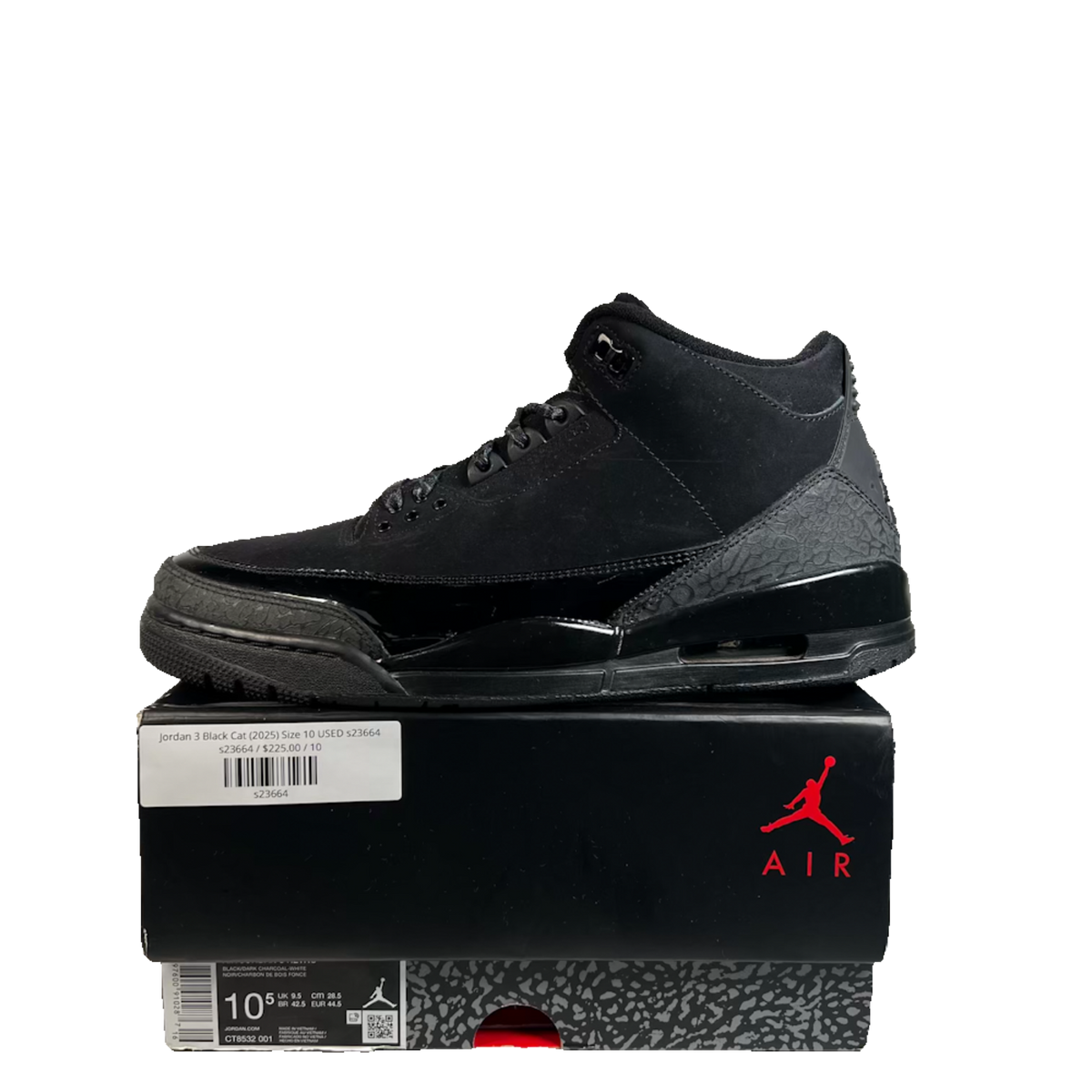 Jordan 3 Black Cat (2025) Size 10 USED s23664