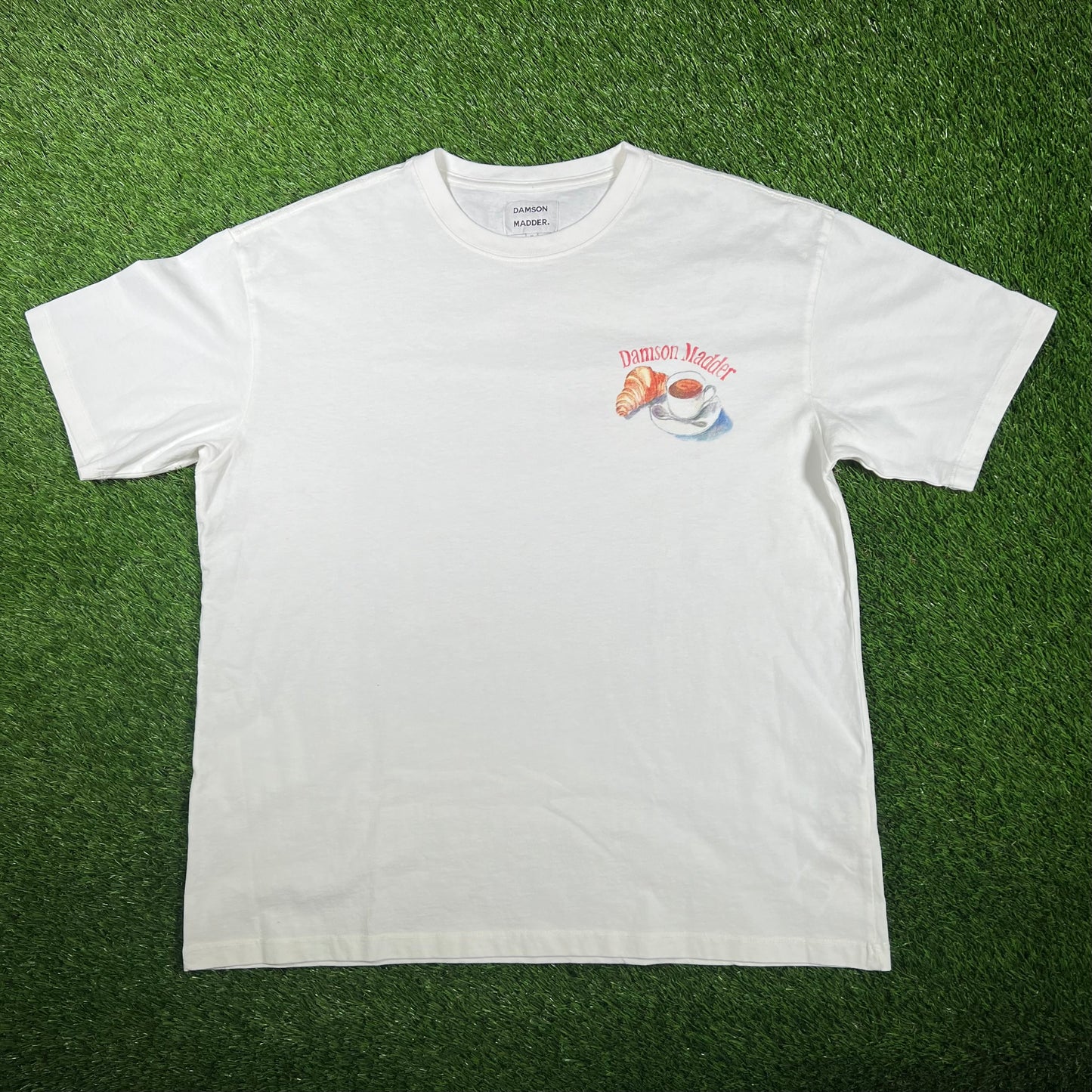 Damson Madder Croissants and Coffe White Tee Size XL USED v17456