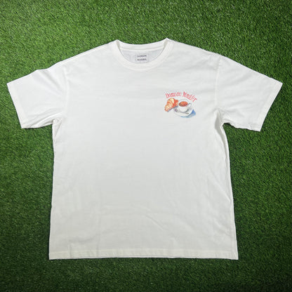 Damson Madder Croissants and Coffe White Tee Size XL USED v17456